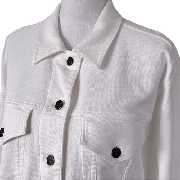 Faherty Brand Stretch Terry Trucker Jacket Size L White Button Front - FLAWS - Picture 2 of 10
